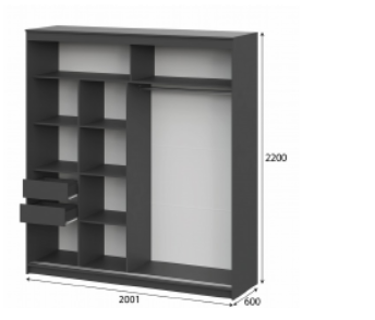 Шкаф-купе ШКП-3 2000 мм графит (СВ) в Первоуральске - pervouralsk.mebel-e96.ru