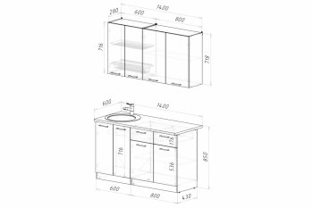 Кухонный гарнитур Асая Медиум 1400 мм (Герда) в Первоуральске - pervouralsk.mebel-e96.ru