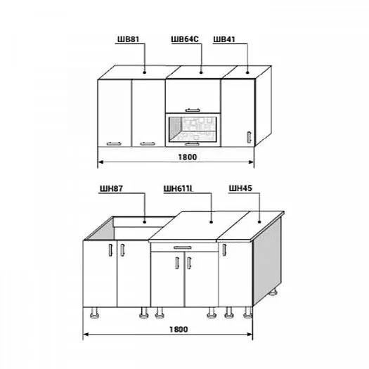 Кухонный гарнитур Диана-4У Лофт 1800 мм в Первоуральске - pervouralsk.mebel-e96.ru