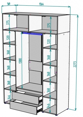 Шкаф 1564 мм Erik H328 + Антресоль HA4 (Графит) в Первоуральске - pervouralsk.mebel-e96.ru