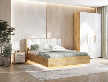 Кровать парящая Ирис крафт/белый с подсветкой (Миф) в Первоуральске - pervouralsk.mebel-e96.ru