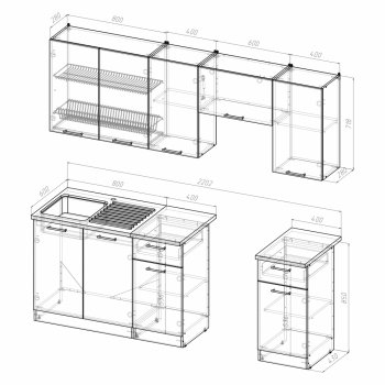 Кухонный гарнитур Кира компакт 2200 мм (Герда) в Первоуральске - pervouralsk.mebel-e96.ru