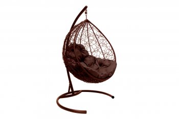 Подвесное кресло КАПЛЯ с ротангом коричневое, подушка коричневая в Первоуральске - pervouralsk.mebel-e96.ru