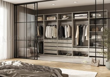 Гардеробная/шкаф 4000 мм Ларго №1 открытая дуб крафт серый (Миф) в Первоуральске - pervouralsk.mebel-e96.ru