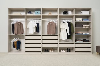 Гардеробная/шкаф 4000 мм Ларго №1 открытая Кашемир (Миф) в Первоуральске - pervouralsk.mebel-e96.ru