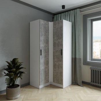 Шкаф угловой Ларс (угол прямой), Белый/Ателье светлое (Микон) в Первоуральске - pervouralsk.mebel-e96.ru