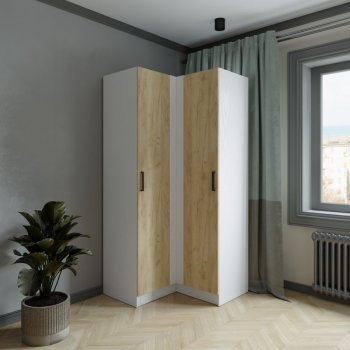 Шкаф угловой Ларс (угол прямой), Белый/Крафт золотой (Микон) в Первоуральске - pervouralsk.mebel-e96.ru