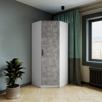 Шкаф угловой Ларс (угол скос), Белый/Ателье светлое (Микон) в Первоуральске - pervouralsk.mebel-e96.ru