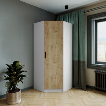 Шкаф угловой Ларс (угол скос), Белый/Крафт золотой (Микон) в Первоуральске - pervouralsk.mebel-e96.ru