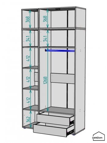 Шкаф с антресолью 1200 мм Linnea MHR-3A-2 2450х1200х510 (ДВ-М 11.1.25) в Первоуральске - pervouralsk.mebel-e96.ru