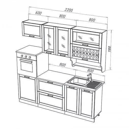 Кухонный гарнитур Милано 2200 мм Ком. №3 (Миф) в Первоуральске - pervouralsk.mebel-e96.ru