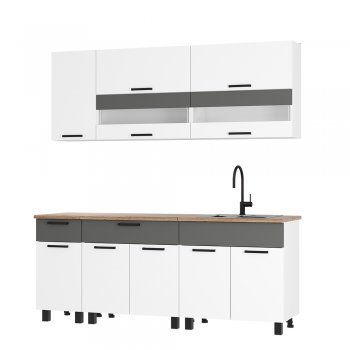 Кухонный гарнитур Монтана 2000 мм белый/графит (БТС) в Первоуральске - pervouralsk.mebel-e96.ru