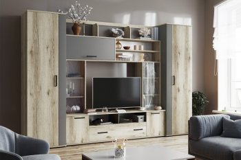 Гостиная Оскар-18-2 дуб делано/графит (Текс) в Первоуральске - pervouralsk.mebel-e96.ru