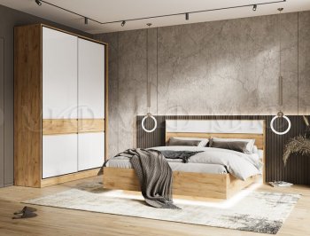 Кровать парящая Роджина с подсветкой, крафт/белый (Миф) в Первоуральске - pervouralsk.mebel-e96.ru