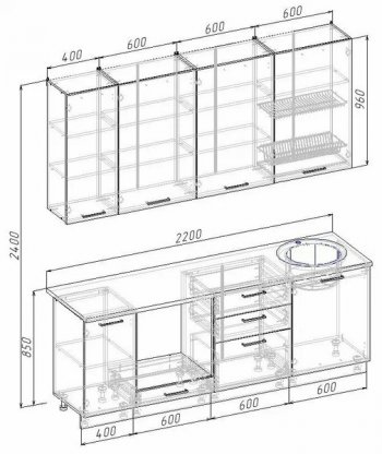 Кухонный гарнитур Руанда 2200 мм (Санвут) в Первоуральске - pervouralsk.mebel-e96.ru