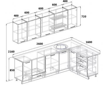 Угловой кухонный гарнитур Элеганция 2600*1600 мм Sanvut в Первоуральске - pervouralsk.mebel-e96.ru