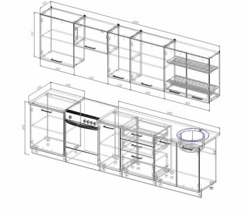 Кухонный гарнитур Смоки 3000 мм МДФ в Первоуральске - pervouralsk.mebel-e96.ru