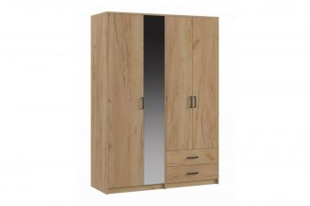 Шкаф 1500 мм  4-х ств. с зеркалом 2 ящ. SVETLANA LOFT, дуб золотой (Генезис) в Первоуральске - pervouralsk.mebel-e96.ru