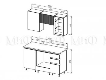 Кухонный гарнитур Техно-6 1500 мм (Миф) в Первоуральске - pervouralsk.mebel-e96.ru